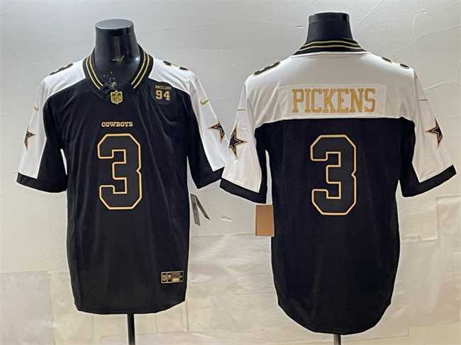 Men%27s Dallas Cowboys #3 George pickens Black Gold 2025 F.U.S.E. 94 Marshawn Kneeland Memorial Patch Vapor Limited Stitched Jersey->dallas cowboys->NFL Jersey