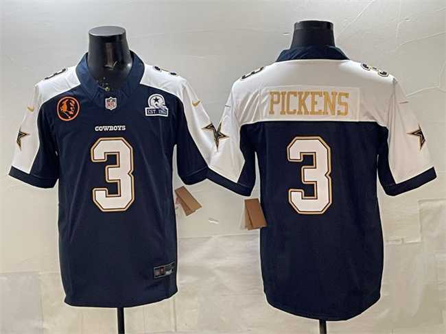 Men%27s Dallas Cowboys #3 George pickens Navy F.U.S.E. With John Madden Patch & Established In 1960 Patch Thanksgiving Vapor Limited Stitched Jersey->dallas cowboys->NFL Jersey