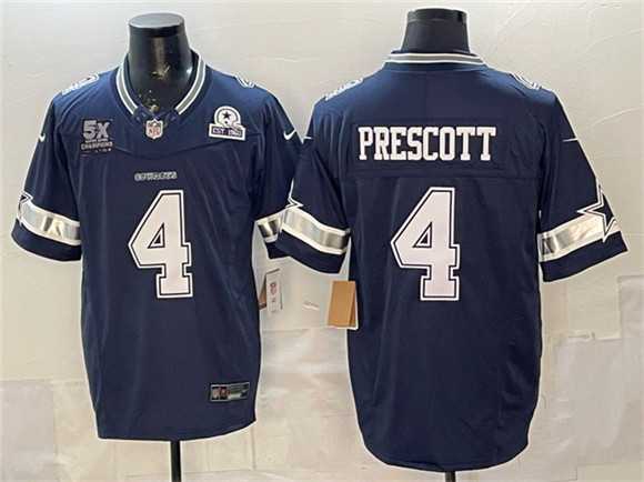 Men%27s Dallas Cowboys #4 Dak Prescott Navy F.U.S.E. With 5x Super Bowl Champions & Established In 1960 Patch Vapor Limited Stitched Jersey->dallas cowboys->NFL Jersey