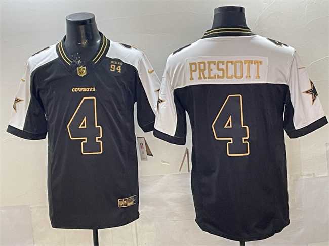 Men%27s Dallas Cowboys #4 Dak Prescott Black Gold 2025 F.U.S.E. 94 Marshawn Kneeland Memorial Patch Vapor Limited Stitched Jersey1->dallas cowboys->NFL Jersey