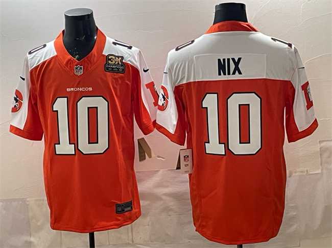 Men%27s Denver Broncos #10 Bo Nix Orange 2024 F.U.S.E. With 3-Time Champions Patch Throwback Vapor Limited Alternate Stitched Jersey->detroit lions->NFL Jersey