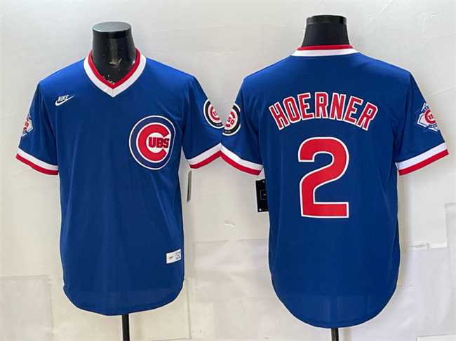 Men%27s Chicago Cubs #2 Nico Hoerner Royal 150th Anniversary Throwback Vapor Limited Stitched Jersey->chicago cubs->MLB Jersey