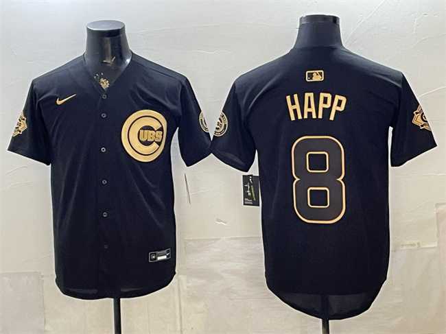 Men%27s Chicago Cubs #8 lan Happ Black Gold 150th Anniversary Patch Stitched Jersey Dzhi->chicago cubs->MLB Jersey