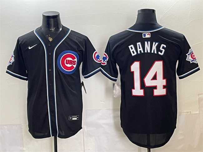 Men%27s Chicago Cubs #14 Ernie Banks 150th Anniversary Black Out Style Vapor Premier Limited Stitched Jersey->chicago cubs->MLB Jersey
