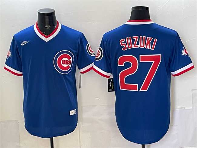 Men%27s Chicago Cubs #27 Seiya Suzuki Royal 150th Anniversary Throwback Vapor Limited Stitched Jersey->chicago cubs->MLB Jersey