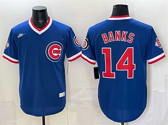 Men%27s Chicago Cubs #14 Ernie Banks Royal 150th Anniversary Throwback Vapor Limited Stitched Jersey->chicago cubs->MLB Jersey