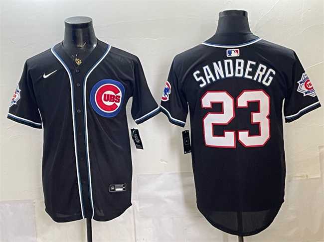 Men%27s Chicago Cubs #23 Ryne Sandberg 150th Anniversary Black Out Style Vapor Premier Limited Stitched Jersey->chicago cubs->MLB Jersey