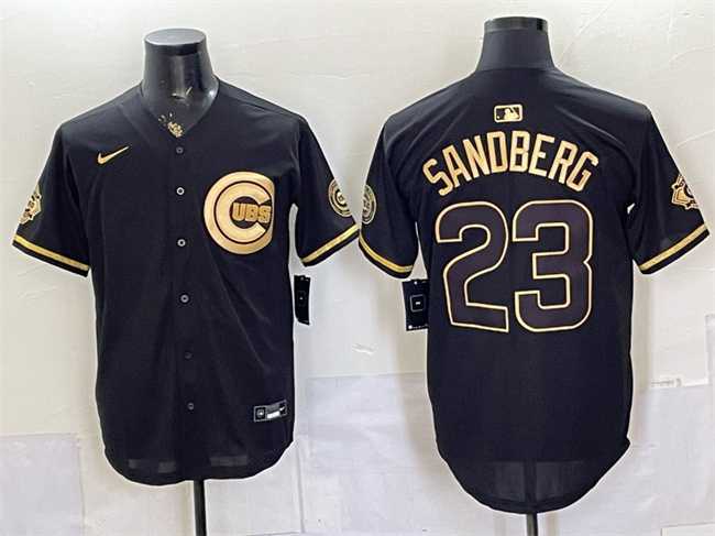 Men%27s Chicago Cubs #23 Ryne Sandberg Black Gold 150th Anniversary Patch Stitched Jersey Dzhi->chicago cubs->MLB Jersey