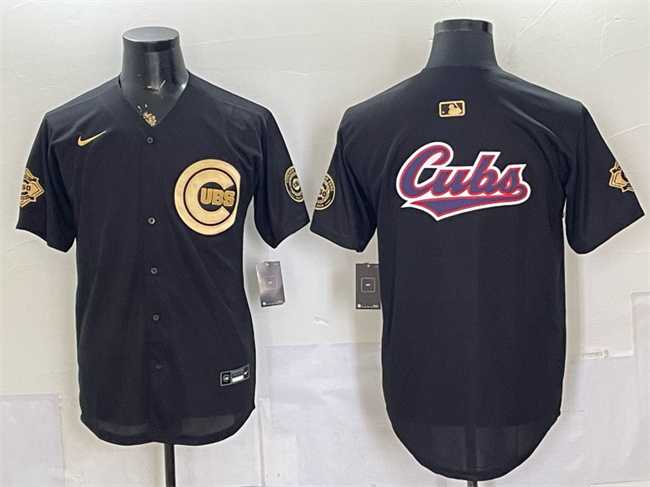 Men%27s Chicago Cubs Team Big Logo Black Gold 150th Anniversary Patch Stitched Jersey Dzhi->chicago white sox->MLB Jersey