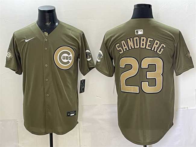 Men%27s Chicago Cubs #23 Ryne Sandberg Olive 2026 Armed Forces Day Stitched Jersey Dzhi->chicago cubs->MLB Jersey