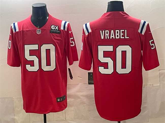 Men%27s New England Patriots #50 Mike Vrabel Red With 6x Super Bowl Champions Patch Vapor Limited Stitched Jersey->new england patriots->NFL Jersey