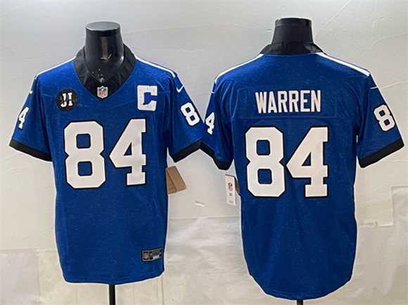 Mens Indianapolis Colts #84 Tyler Warren Blue 2025 F.U.S.E. Jim Irsay Patch Throwback Vapor Limited Stitched Jersey->indianapolis colts->NFL Jersey