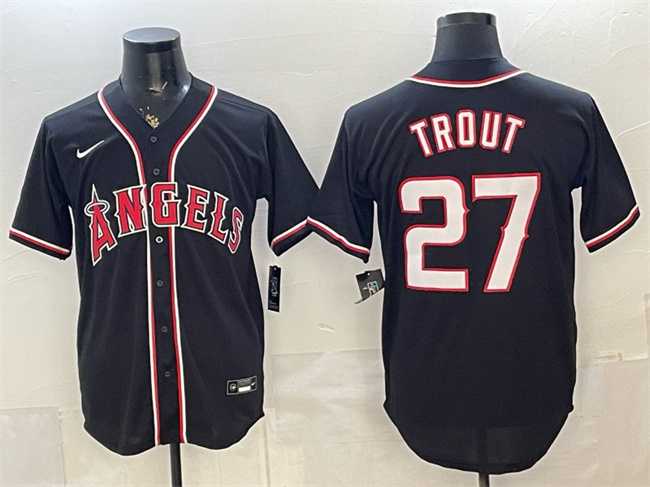 Mens Los Angeles Angels #27 Mike Trout 2026 Fashion Replica Black Out Stitched Jersey->los angeles angels->MLB Jersey