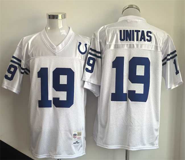 Mens Indianapolis Colts #19 Johnny Unitas White Throwback Stitched Jersey->indianapolis colts->NFL Jersey