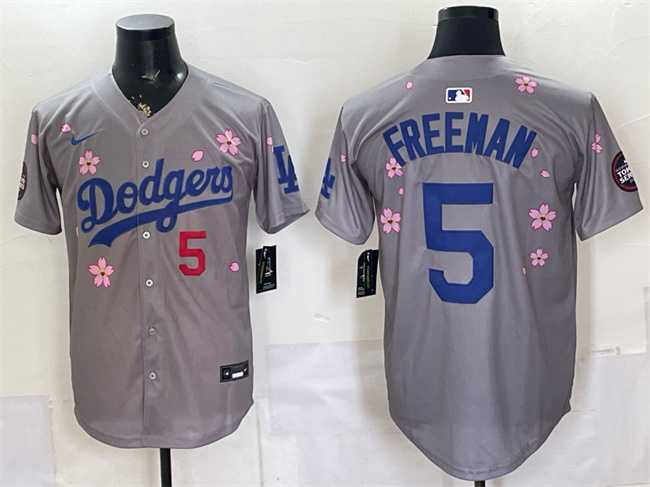Mens Los Angeles Dodgers #5 Freddie Freeman Grey 2025 Tokyo Series Limited Stitched Jersey->los angeles dodgers->MLB Jersey