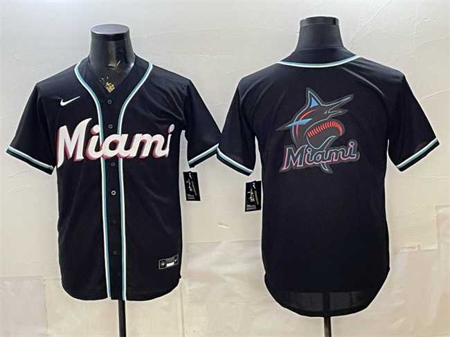 Men%27s Miami Marlins Team Big Logo 2026 Fashion Replica Black Out Stitched Jersey Dzhi->milwaukee brewers->MLB Jersey