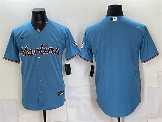 Men%27s Miami Marlins Blank Blue Cool Base Stitched Jersey->los angeles dodgers->MLB Jersey