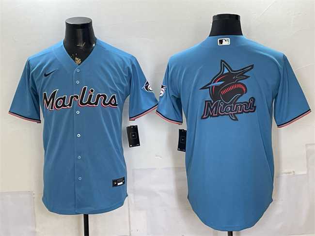 Men%27s Miami Marlins Blue Team Big Logo Cool Base Stitched Jersey Dzhi->los angeles dodgers->MLB Jersey