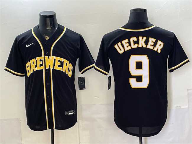 Mens Milwaukee Brewers #9 Bob Uecker 2026 Fashion Replica Black Out Stitched Jersey->milwaukee brewers->MLB Jersey