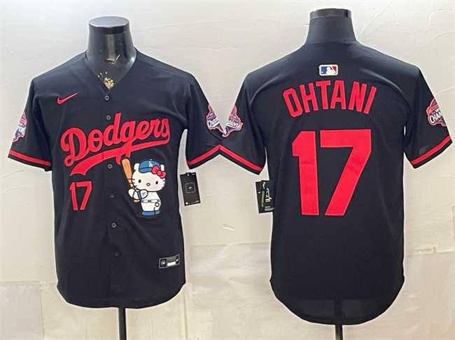Mens Los Angeles Dodgers #17 Shohei Ohtani Black Hello Kitty Night 2025 World Series Champions Patch Stitched Jersey Dzhi->los angeles dodgers->MLB Jersey