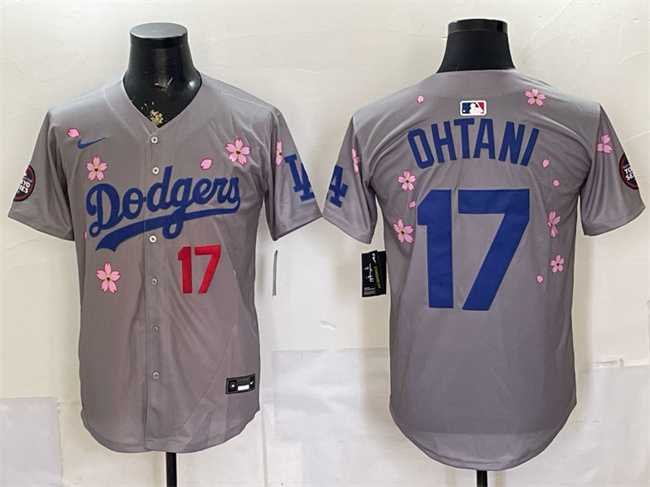 Mens Los Angeles Dodgers #17 Shohei Ohtani Grey 2025 Tokyo Series Limited Stitched Jersey->los angeles dodgers->MLB Jersey