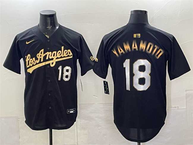 Mens Los Angeles Dodgers #18 Yoshinobu Yamamoto Black Gold Limited Stitched Jersey Dzhi->los angeles dodgers->MLB Jersey