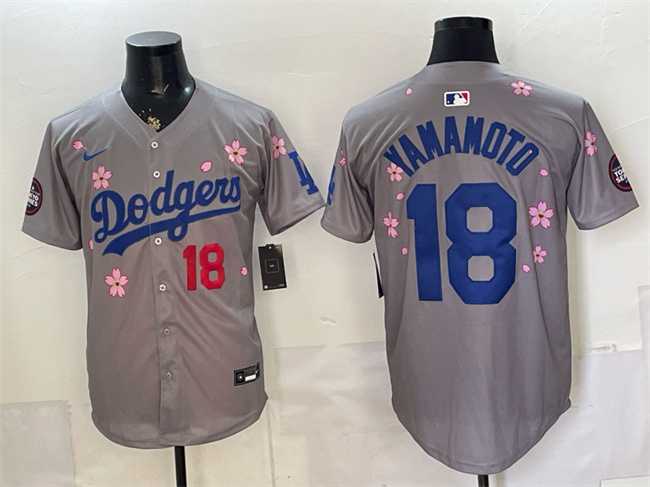 Mens Los Angeles Dodgers #18 Yoshinobu Yamamoto Grey 2025 Tokyo Series Limited Stitched Jersey->los angeles dodgers->MLB Jersey