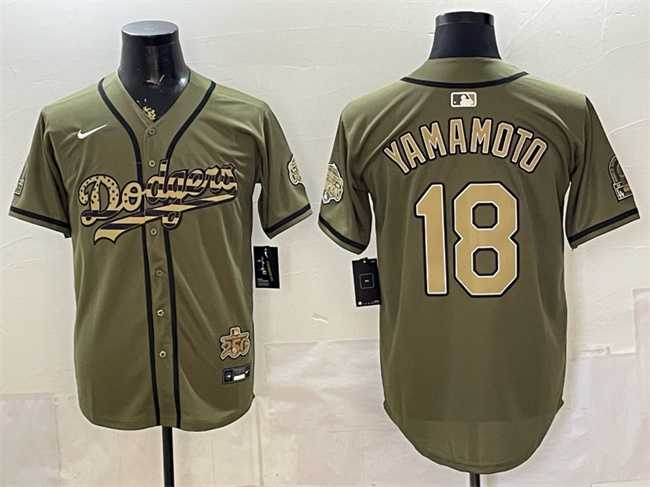 Mens Los Angeles Dodgers #18 Yoshinobu Yamamoto Olive 2026 Armed Forces Day Stitched Jersey Dzhi->los angeles dodgers->MLB Jersey