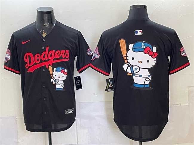 Mens Los Angeles Dodgers Team Big Logo Black Hello Kitty Night 2025 World Series Champions Patch Stitched Jersey Dzhi->los angeles dodgers->MLB Jersey