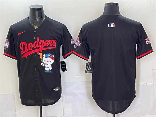 Mens Los Angeles Dodgers Blank Black Hello Kitty Night 2025 World Series Champions Patch Stitched Jersey Dzhi->los angeles dodgers->MLB Jersey
