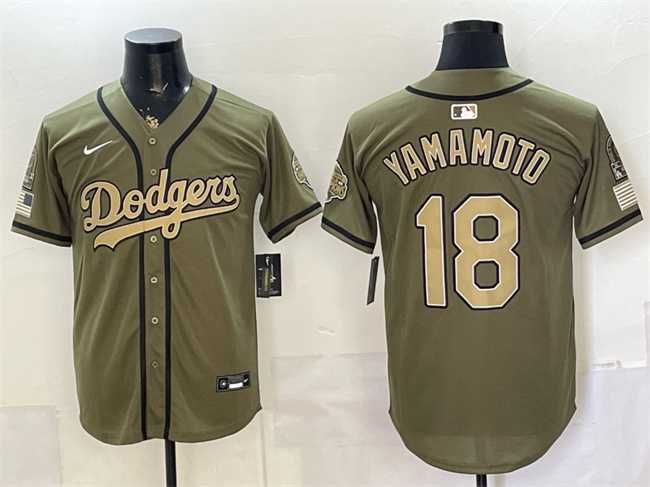 Mens Los Angeles Dodgers #18 Yoshinobu Yamamoto Olive 2026 Armed Forces Day Stitched Jersey Dzhi->los angeles dodgers->MLB Jersey