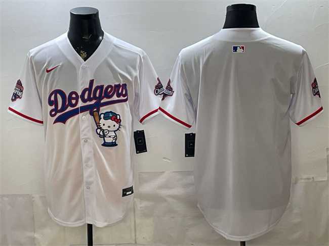 Mens Los Angeles Dodgers Blank White Hello Kitty Night 2025 World Series Champions Patch Stitched Jersey Dzhi->los angeles dodgers->MLB Jersey