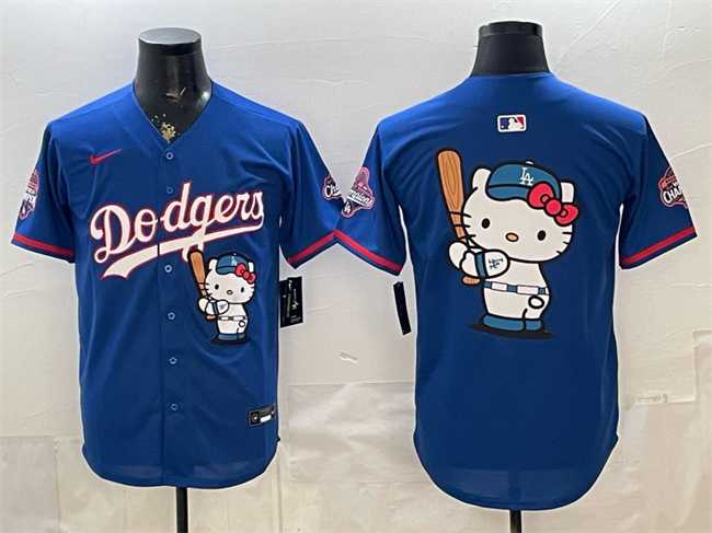 Mens Los Angeles Dodgers Team Big Logo Royal Hello Kitty Night 2025 World Series Champions Patch Stitched Jersey Dzhi->los angeles dodgers->MLB Jersey