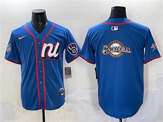 Mens Milwaukee Brewers Team Big Logo Blue 2025 All-Star Edition Limited Stitched Jersey->2025 mlb all-star->MLB Jersey