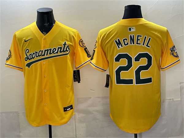 Mens Oakland Athletics #22 Jeff McNeil 2026 Yellow Alternate Sacramento Celebrating 125 Years Vapor Limited Stitched Jersey->oakland athletics->MLB Jersey