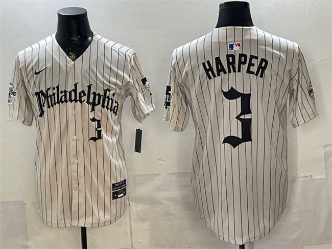 Mens Philadelphia Phillies #3 Bryce Harper Cream Pinstripe Gothic Vapor Limited Stitched Jersey->philadelphia phillies->MLB Jersey