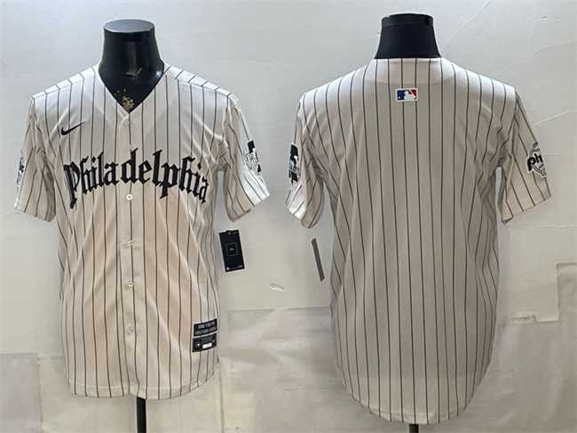 Mens Philadelphia Phillies Blank Cream Pinstripe Gothic Vapor Limited Stitched Jersey->philadelphia phillies->MLB Jersey