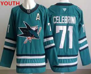 Youth San Jose Sharks #71 macklin celebrini teal Stitched Jersey->nhl youth jerseys->NHL Jersey