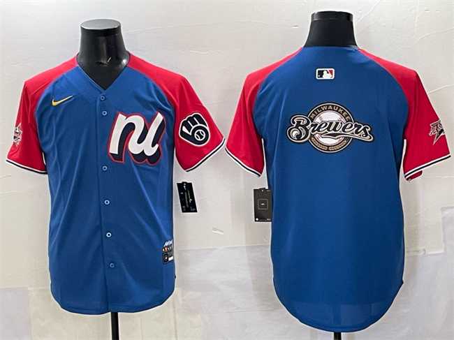 Mens National League Milwaukee Brewers Team Big Logo Blue Red Alternate 2025 All-Star Edition Limited Stitched Jersey->2025 mlb all-star->MLB Jersey