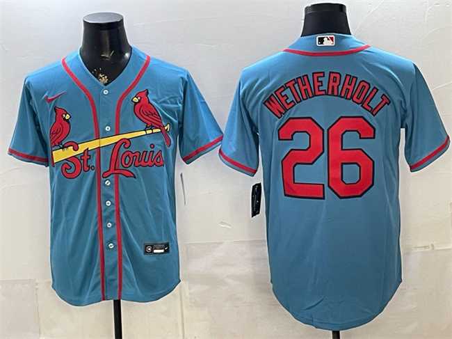 Mens St. Louis Cardinals #26 JJ Wetherholt Blue Cool Base Stitched Jersey->st.louis cardinals->MLB Jersey