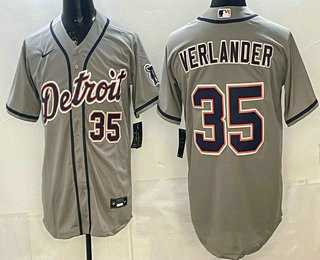 Men%27s Detroit Tigers #35 Justin Verlander Grey Number Cool Base Jersey->los angeles angels->MLB Jersey