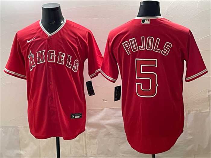 Mens Los Angeles Angels #5 Albert Pujols Red Stitched Jersey->los angeles angels->MLB Jersey