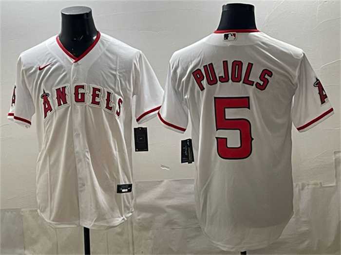 Men%27s Los Angeles Angels #5 Albert Pujols White Stitched Jersey->los angeles dodgers->MLB Jersey