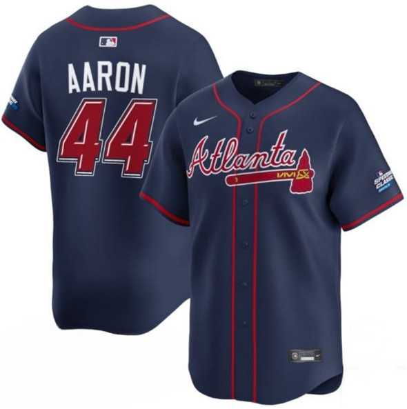 Men%27s Atlanta Braves #44 Hank Aaron Navy 2025 Speedway Classic Alternate Limited Stitched Jersey Dzhi->atlanta braves->MLB Jersey