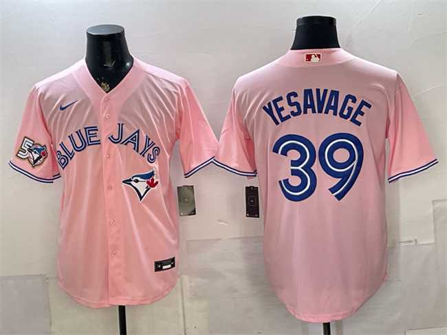 Mens Toronto Blue Jays #39 Trey Yesavage Pink 50 Seasons Patch Stitched Jersey->toronto blue jays->MLB Jersey