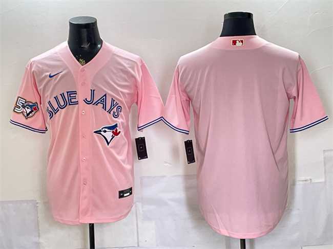 Mens Toronto Blue Jays Blank Pink 50 Seasons Patch Stitched Jersey->toronto blue jays->MLB Jersey