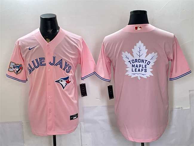 Mens Toronto Blue Jays & Leafs With White Leafs Logo Pink 50 Seasons Patch Stitched Jersey Dzhi->toronto blue jays->MLB Jersey