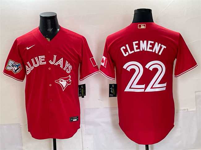 Men%27s Toronto Blue Jays #22 Ernie Clement Red 50 Seasons Patch Stitched Jersey->toronto blue jays->MLB Jersey