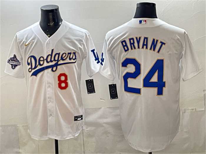 Men%27s Los Angeles Dodgers Front #8 Back #24 Kobe Bryant White Gold With 2025 World Series Champions Patch Stitched Jersey->philadelphia phillies->MLB Jersey