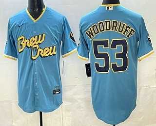 Men%27s Milwaukee Brewers #53 Brandon Woodruff Powder Blue 2022 City Connect Cool Base Jersey->philadelphia phillies->MLB Jersey
